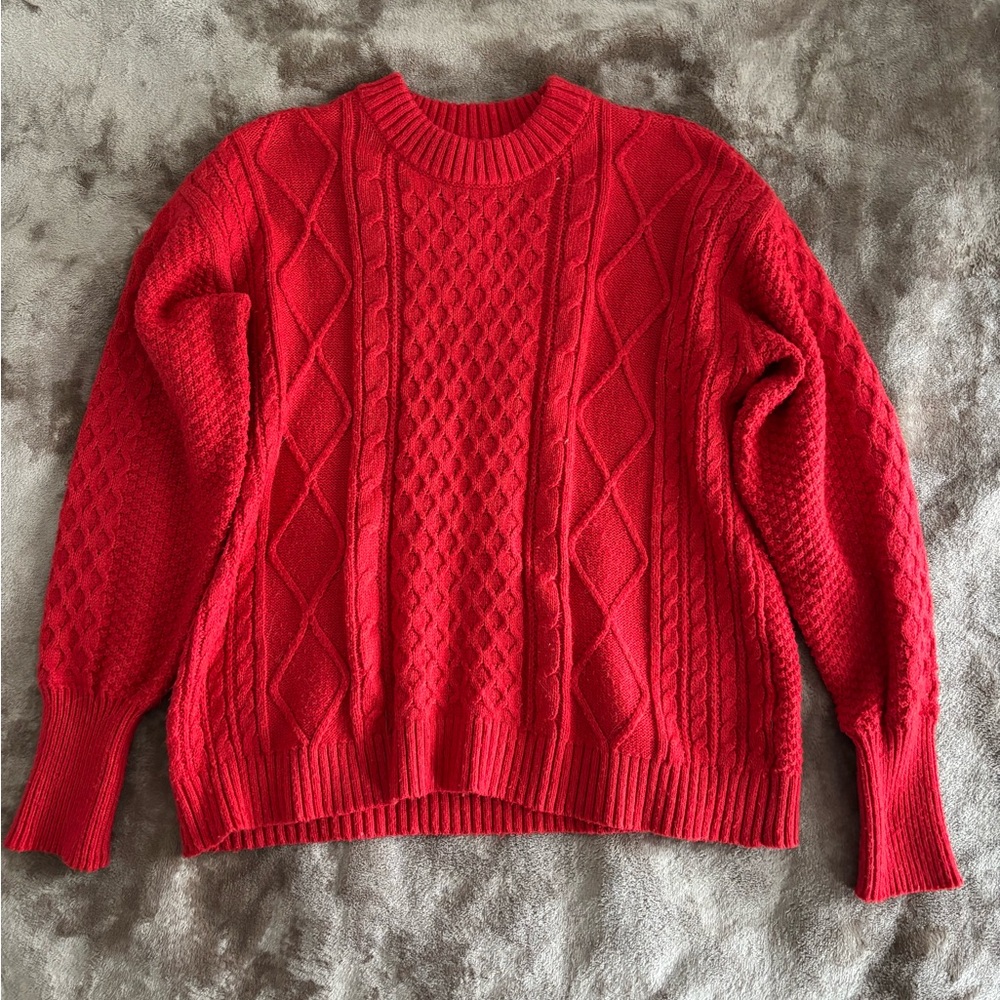 Vibrant Red Cable Knit Sweater
